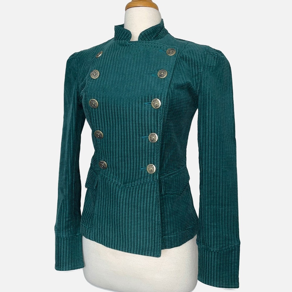 Cabi Lennon Military Jacket XS Legion Green Corduroy Double-Breasted Gold Button